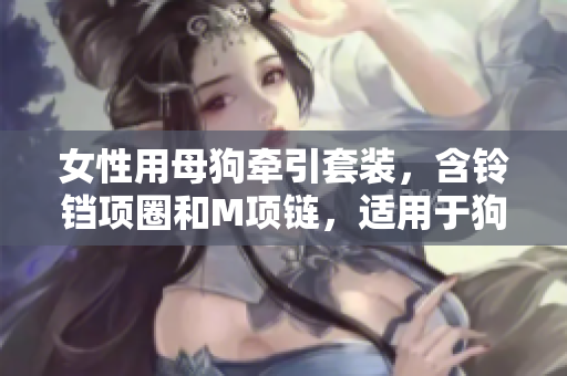 女性用母狗牵引套装，含铃铛项圈和M项链，适用于狗狗散步和训练
